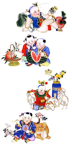 童子  - 源文件下载【酷图网】年画童子,童子看书,年画,年画儿童,儿童,手绘儿童,手绘年画童子,金鱼,牧童,荷花,牡丹,寿桃,抱鱼金童,金童,抱鱼童子