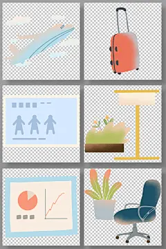 手绘清新商务扁平风配景元素组合