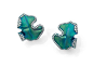 MARGHERITA BURGENER earrings of blue leaves in titanium, yellow gold, and diamonds.: 