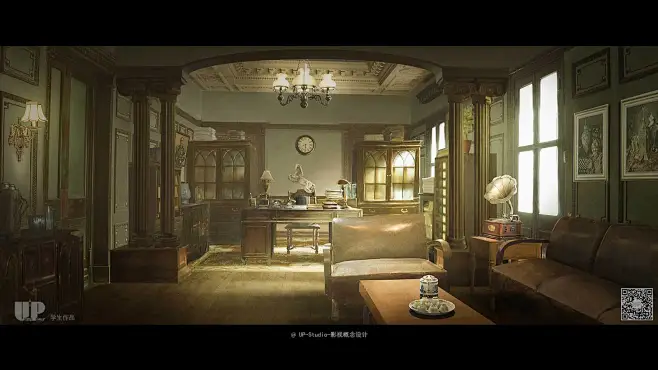 影视概念设计-气氛图-民国内景-室内-书房-花瓣网