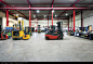 Forklift machinery working in warehouse - stock photo