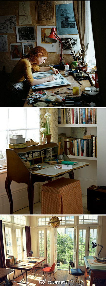 一面灵感墙，一张大桌子，一个台灯，一叠书...