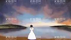 傍晚日落彩霞下的海边女孩  - 源文件下载【酷图网】傍晚,日落,彩霞,海边,女孩,插画,