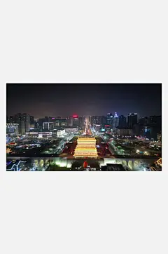 航拍陕西西安城墙永宁门城楼夜景-众图网