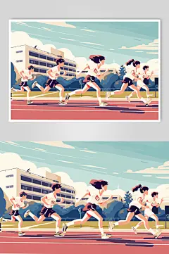 AI数字艺术扁平风校园运动会人物插画