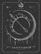 现代魔法魔法卡具有射手座星座。现实的手绘弓和箭头插图