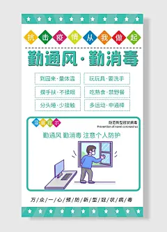 温馨提示防范新型冠状病毒勤通风勤消毒防疫抗疫海报