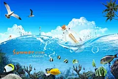 夏日海洋元素 海底世界 漂流瓶热带鱼psd-07