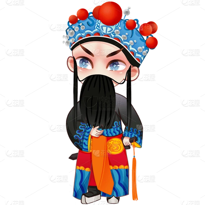 手绘京剧生角文化人物创意贴纸素材-花瓣网