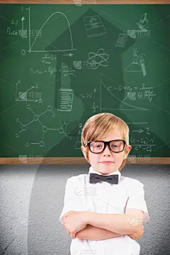 合成图像,可爱的,未成年学生,注视镜头,代数,三角学,学位帽,校服,显微镜,小学