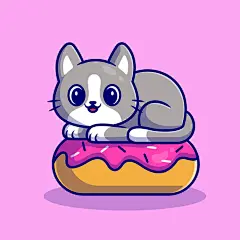 可爱猫咪趴在甜甜圈上的卡通插画