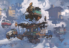 黑焰CG美术学院采集到56岁插画巨匠的“柴油朋克”宇宙!