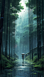 空灵静谧户外森林雨季24节气雨水插画