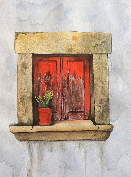 古旧的门。| 水彩·绘画：Teresa ...