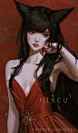 General 825x1400 women Nixeu red dress black hair animal ears