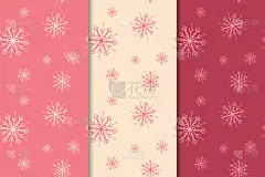 雪花模式。一套樱桃红无缝背景与圣诞元素