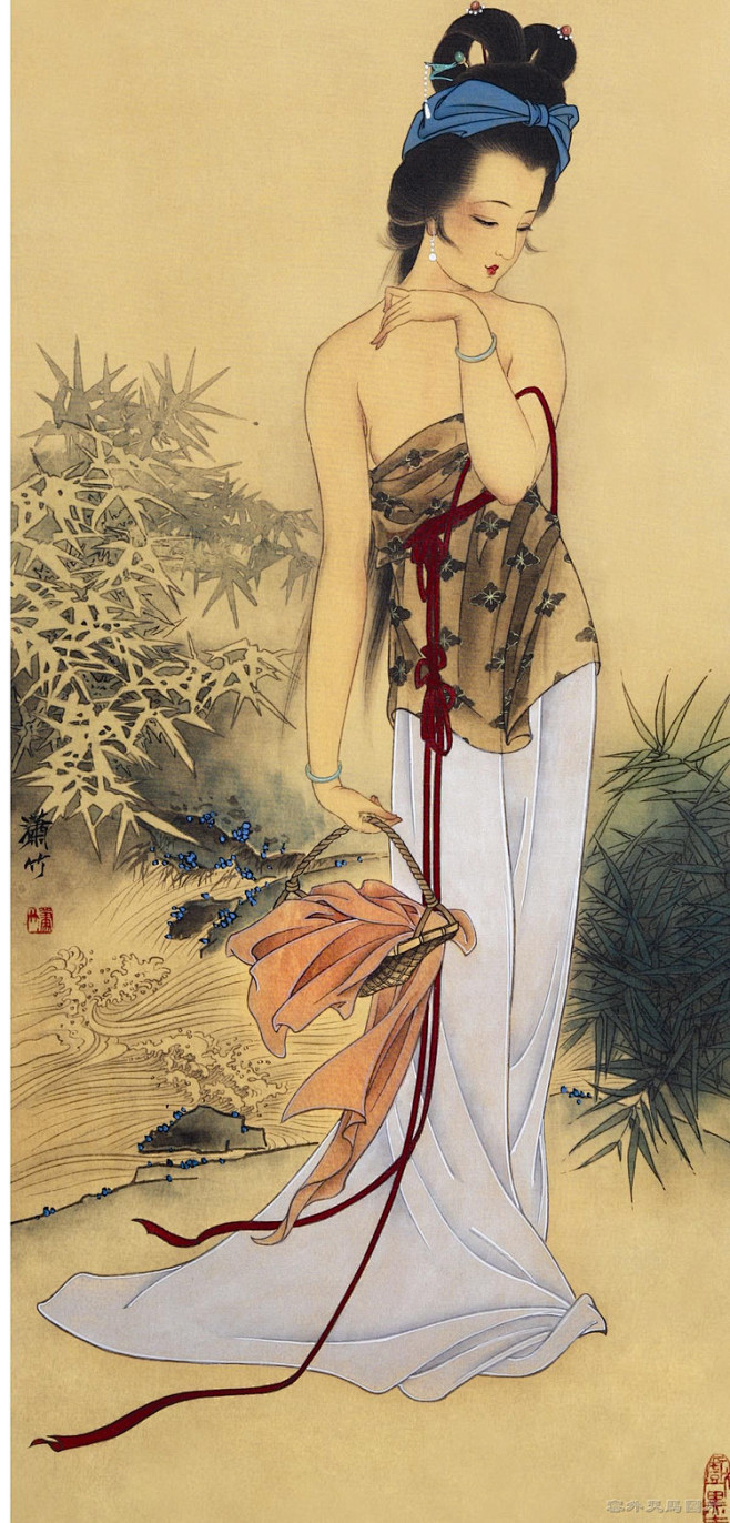 潇竹工笔-西施浣纱(750×1564)