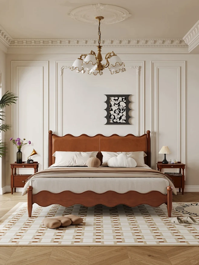 复古卧室一张看不腻的中古风真皮实木床