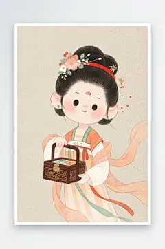 国风古典赏月亮中秋节嫦娥玉兔人物插画