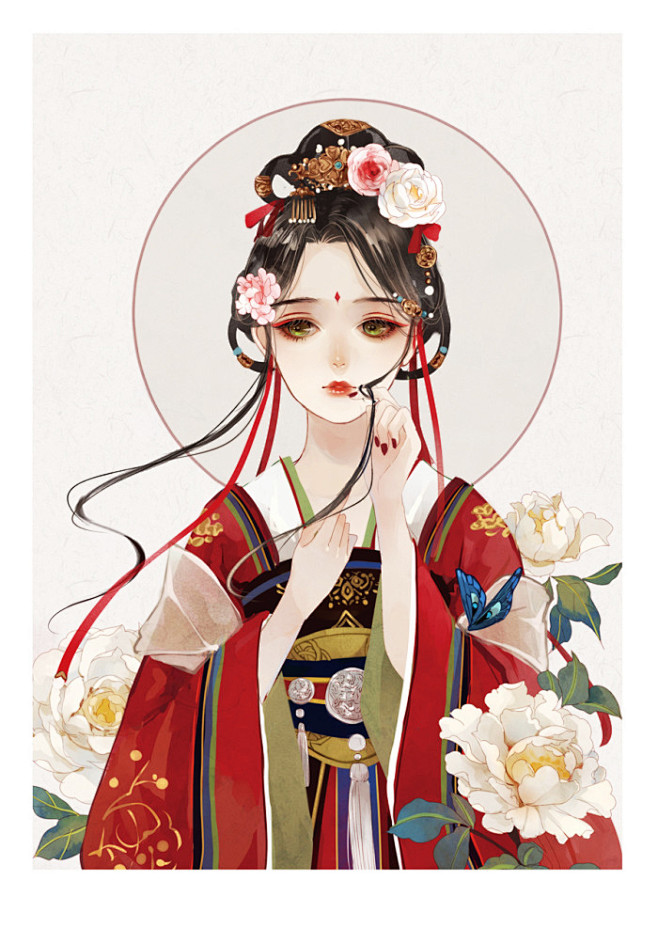 古风 女 发丝  画师未知 牡丹