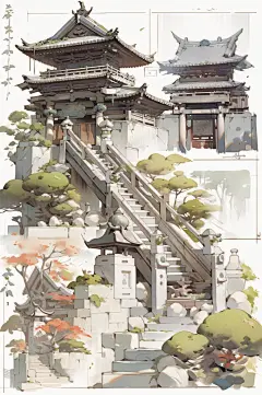 数字艺术楼梯手绘建筑插画-众图网