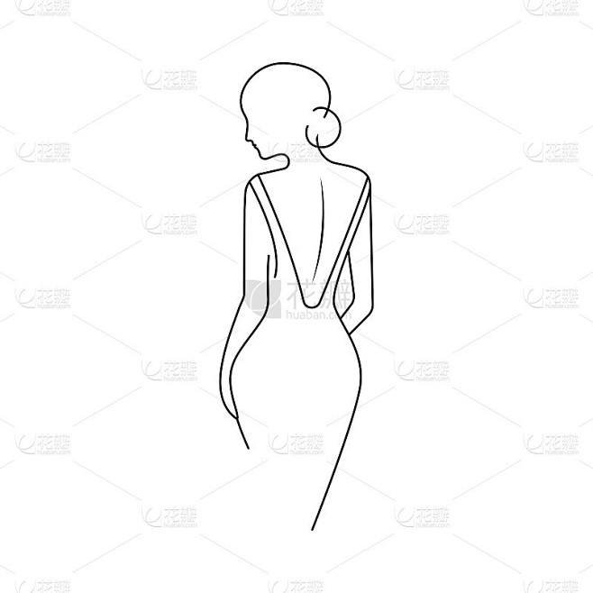 女线美背。穿着晚礼服的美丽女孩的剪影