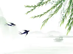 古风水墨春季原创插画素材