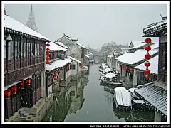 春雪下的水乡古镇周庄