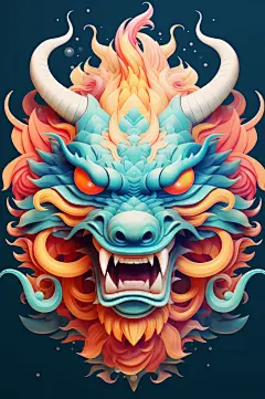 AI数字艺术龙年龙头中国龙插画元素-众图网