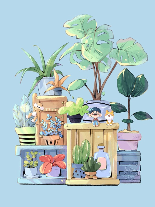 植物小场景来了_D笑长__插画师作品_涂...