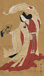 Shirabyoshi Dancer.  Main detail of a hanging scroll; ink and color on silk, first half 19th century,Japan, by artist Eietsu