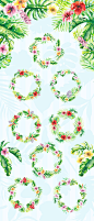 Watercolor - Tropical flowers set : Watercolor set of tropical plants, flower compositions, and various forms that you can use as prints for textiles, printing products or to design your website.