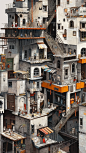 Contemporary Meets Classic, merging Mario Sironi's urban themes with Marion Ancrum's figurative art, create an ambient occlusion render of a modern city scene populated with Renaissance-inspired characters, the contrasting styles generating a striking dia