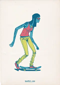 滑板即犯罪：来自Gerhard Human的一组手绘插画《Skateboarding is a Crime》。非常有趣的一种视觉效果，纯色的线条以及撞色的应用都是非常让人着迷