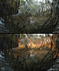 Kashyyyk Nest Shrines, Gabriel Yeganyan : These were some concept paintings for the Shyyyo Bird nests and ancient Shrines in the canopy of the Origin Tree on Kashyyyk. These paintings began to weave in narratives of the sacred importance of the tree and i