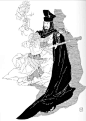 线描——古代天子画像,选自日本画家皇名月《历代帝王图》