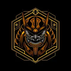 机械日本武士浪人面具头盔插画矢量图设计素材
