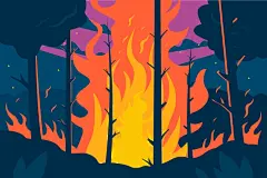 火灾森林大火山火消防矢量图插画