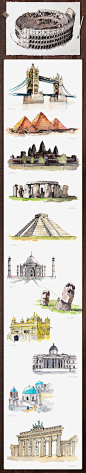 Watercolor Monument Paintings : Watercolor Monument / Landmarks Paintings Pack.GET IT FROM HEREhttps://creativemarket.com/emine/706809-Watercolor-Monument-Paintings