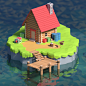 Forester's hut : Forester's hut on an little island. I did it just for fun. 森林房子low poly 低面低多边形卡通图片 #素材#