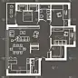 灰色背景的线性建筑素描计划的三个卧室的公寓