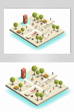 AI数字艺术扁平化多人运动场景插画