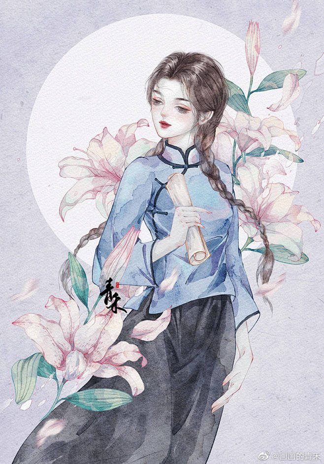 古风女子手绘插画
绘师：画画的青禾(99...