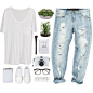 A fashion look from March 2014 featuring white tee, blue jeans and platform shoes. Browse and shop related looks.