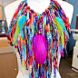 Colorful Fringed Feather Necklace- Reserve Listing For Cadi by eenk on Etsy