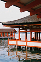 在宫岛看着严岛神社的大鸟居从涨潮到退潮。日本唯一的一座水上神社，涨潮时像浮在海面一般