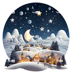 冬季小镇雪景树木和山丘建筑和房屋夜空—有雪、树木、房屋、月光天空的冬季小镇