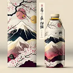 饮料包装 浮世绘风格 120毫升 雪山 梅花 月亮 插图