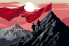 旗帜大气红旗下的青年创意背景插画