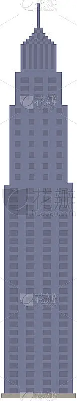 高楼大厦、高塔为电脑像素游戏。城市中心景观与高层摩天大楼